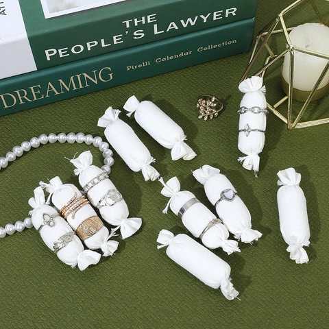 Candy Shape Ring Display Stick Linen Fabric Sponge Jewelry Presentation Rack Soft Jewelry Photography Props For Rings