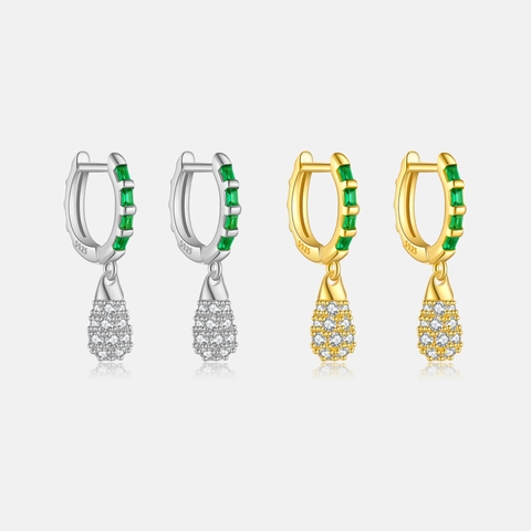 Orecchini A Cerchio In Argento Sterling 925 Zircone Verde Rettangolo Pendente A Goccia D'Acqua Pavé Gioielli Eleganti Da Donna