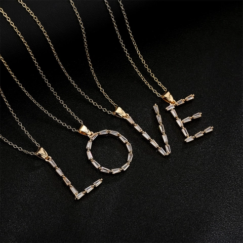 Anfangsbuchstaben Anhänger Halskette Kupfer 18K Vergoldet Zirkonia Eingelegt Minimalistisch Schmuck Für Damen