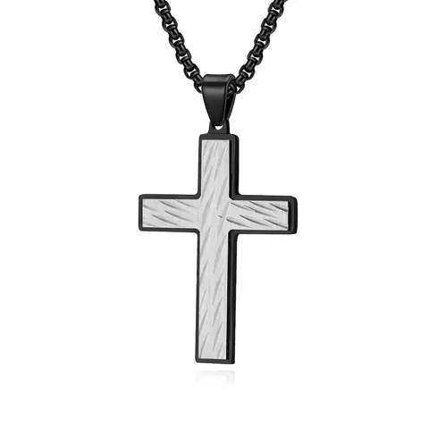 Collana Con Pendente A Croce Acciaio Inossidabile Design Texture Bicolore Uomo Punk Hip Hop Gioielli Religiosi Alla Moda