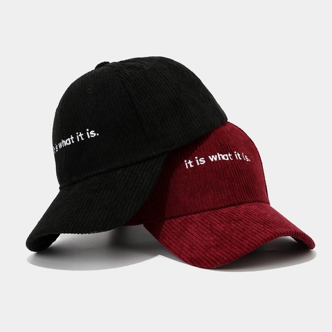 Casquette De Baseball En Velours Côtelé Broderie Lettres It Is What It Is Slogan Rétro Ajustable Chapeau Soleil