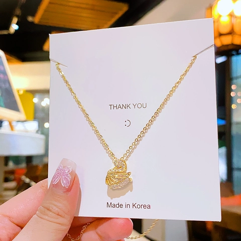 Collana con Ciondolo a Cigno in Acciaio al Titanio di Moda Gioielli in Catena con Intarsio di Zirconia per Donna