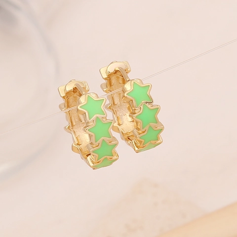 Star Hoop Earrings Colorful Enamel Copper Gold Plated Ear Buckles Star Shape Fashion Jewelry For Women