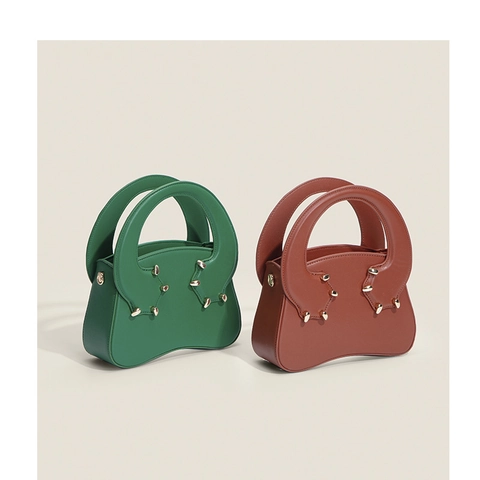 Women PU Leather Niche Design Paw Shape Handbag With Metal Rivets And Adjustable Strap Fashion Crossbody Bag