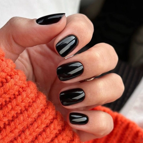 Glossy Black Press On Nails Short Square Shape Solid Color Artificial Fingernails For Women Classic Simple Style Manicure