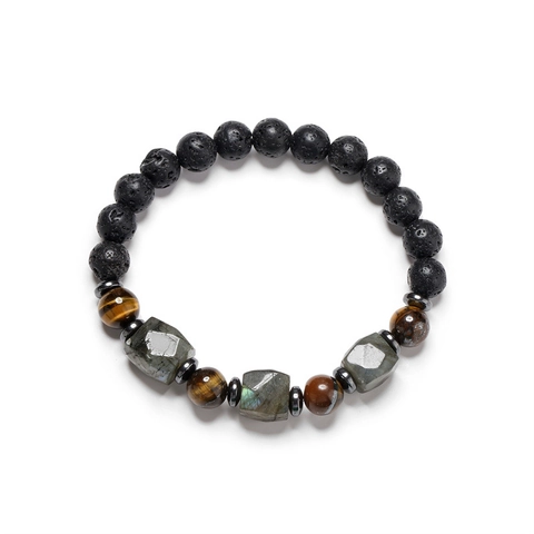 Natural Lava Stone Tiger Eye Beaded Bracelet Geometric Crystal Mineral Elastic Unisex Yoga Jewelry