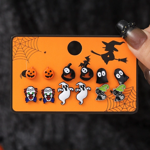Halloween Oorbellen Cartoon Pompoen Spook Clown Vleermuis Kat Legering Emaille Sieraden Met Roestvrijstalen Stift Voor Dames Meisjes