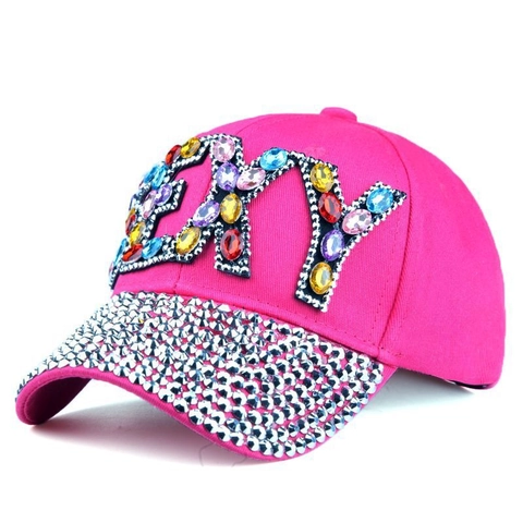 Sparkly Rhinestone Denim Baseball Cap Sexy Letter Colorful Crystal Cotton Sun Hat For Women Men Adjustable