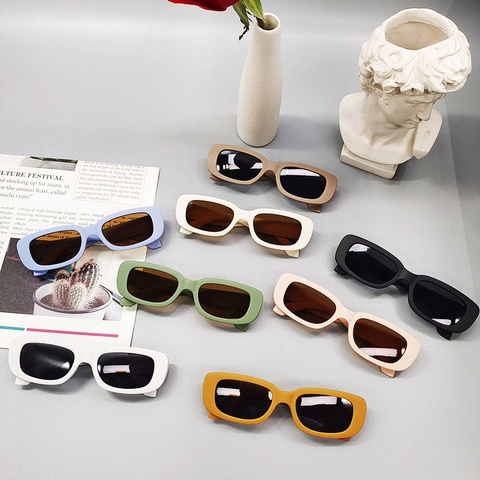 Kids Sunglasses Narrow Square Frame Plastic UV400 Protection Vintage Retro Fashion Catwalk For Children Boys Girls