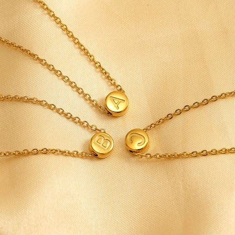 18K Vergulde Roestvrijstalen Ketting Met Beginletter Gepersonaliseerde Ronde Alfabet Hanger Minimalistische Sieraden