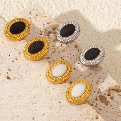 Vintage 304 Stainless Steel Geometric Stud Earrings Enamel Rhinestone Oval Inlay Gold Silver Plated Jewelry For Women Gift