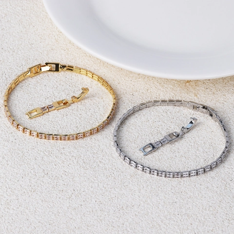 Bracelet Tennis Zircon Rectangulaire Laiton Plaqué Or Multi Rangs Bijoux De Mode Élégants Pour Femmes