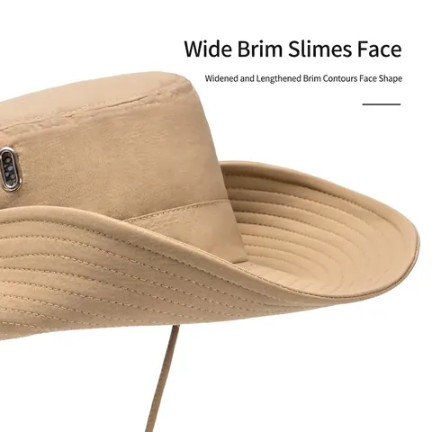 Outdoor Wide Brim Bucket Hat Quick Dry Polyester Sun Protection Hiking Fishing Boonie Hat With Adjustable Wind Rope