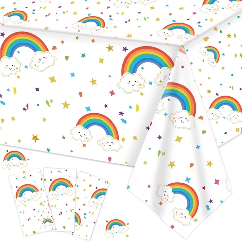 Einweg Plastik Regenbogen Wolke Geburtstag Party Tischdecke Wasserdicht PE Cartoon Batik Gestreift Feier Für Kinder