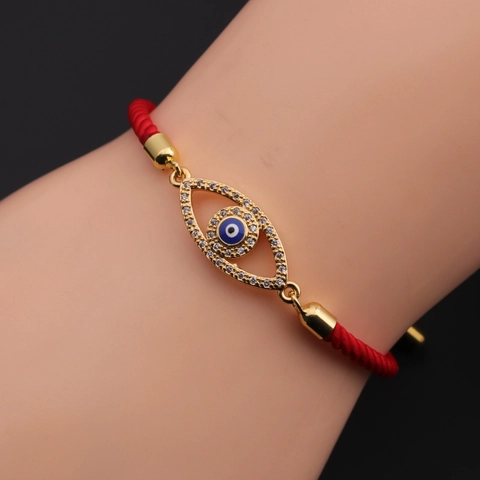 Evil Eye Bracelets Gold Plated Copper Zircon Inlaid Adjustable Woven Rope Lucky Protection Charm Jewelry For Women