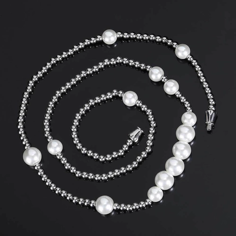 Collana di Perle Artificiali Miste a Perline di Acciaio Inossidabile Hip Hop Retro Per Uomo Donna Unisex Streetwear Moda Gioielli