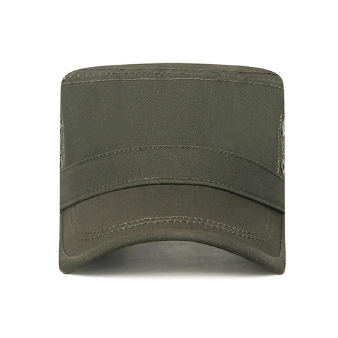 Men Cadet Cap Flat Top Hat Cotton Canvas Army Military Style Adjustable Breathable Metal Eyelets Outdoor Sunshade Casual