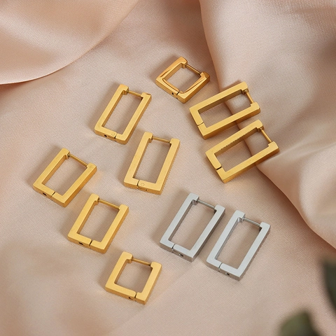 Orecchini A Cerchio Rettangolari Geometrici Acciaio Inossidabile Minimalista Francese Retro Vintage Delicato Elegante Gioielli