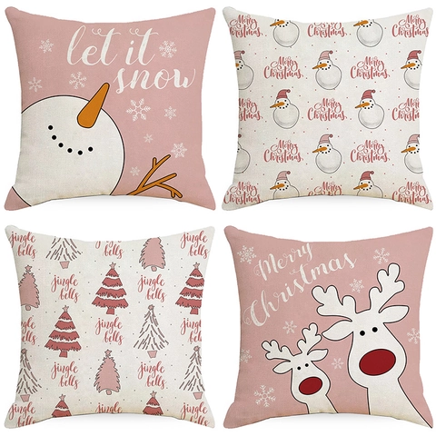 Kerst Kussenhoes Linnen Kussenovertrek Vakantie Rendier Sneeuwman Afdrukken Feestelijke Huis Sofa Woonkamer Decoratie