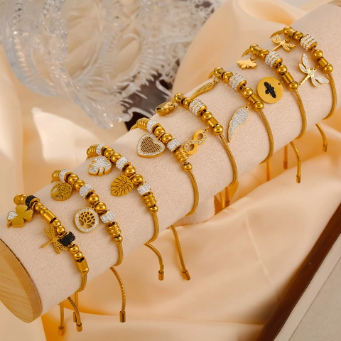 Verstellbares Charm Armband Aus Titanstahl Vergoldet Schlangenkette Herz Lebensbaum Zirkon Eingelegt Schmuck Damen Herren