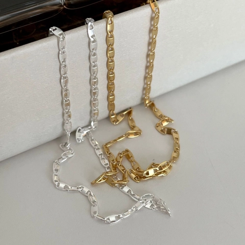 Minimalist 925 Sterling Silver Necklace 18K Gold Plated Flat Link Chain Choker For Women Elegant Daily Accessory