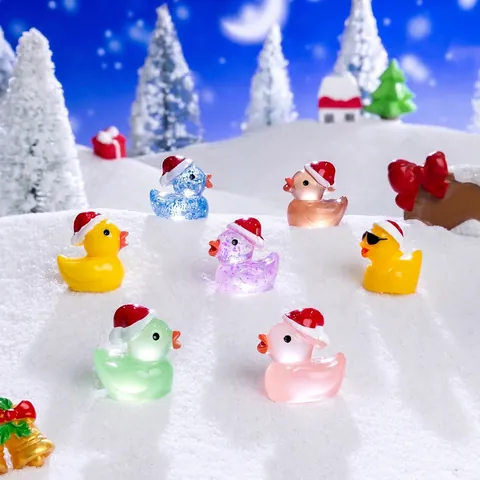 Mini Weihnachtsente Figuren Harz Kunststoff Leuchtend Glitzer Tischschmuck Mikro Landschaft Feiertagsdekoration Süß