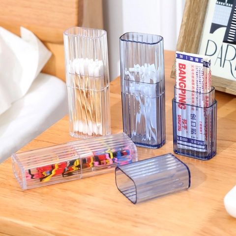 Tragbare Transparente Gestreifte Kunststoff Aufbewahrungsbox Mit Deckel Für Wattestäbchen Zahnstocher Schmuck Reise Mini Organizer