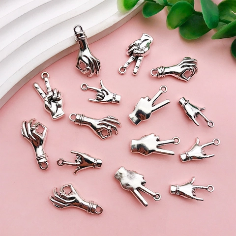 Vintage Antique Silver Alloy Hand Gesture Pendant OK Victory Sign Charms For DIY Necklace Bracelet Handmade Jewelry Making