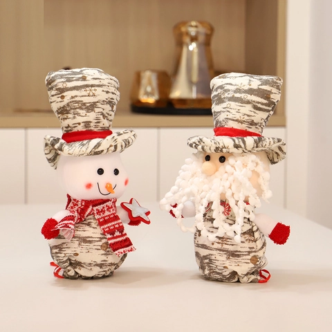 Sacs Cadeaux De Noël Tissu Père Noël Bonhomme De Neige Chapeau Haut De Forme Pochette À Cordon Décoration De Fête