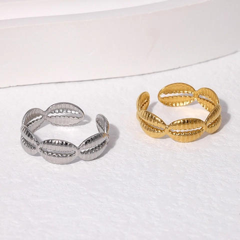 Anillo Abierto Con Textura De Concha De Acero Inoxidable Joyería Ajustable Estilo Oceánico Para Mujer Minimalista