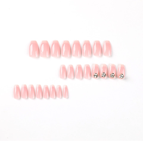French Gradient Pink Press On Nails Straßbesetzt Sargform Lange Elegante Glänzende Falsche Nägel Für Frauen