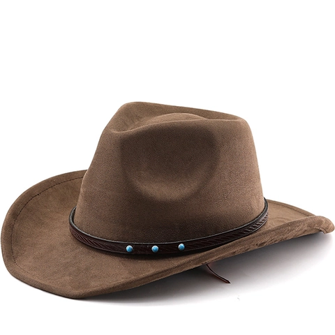 Retro Western Cowboy Hat Bohemian Suede Wide Brim With Faux Leather Belt And Turquoise Beads For Men Women Vintage