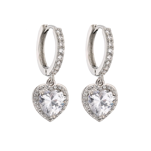 Heart Pendant Hoop Earrings Brass Zirconia Micro Pave Romantic Jewelry For Women Gift Elegant