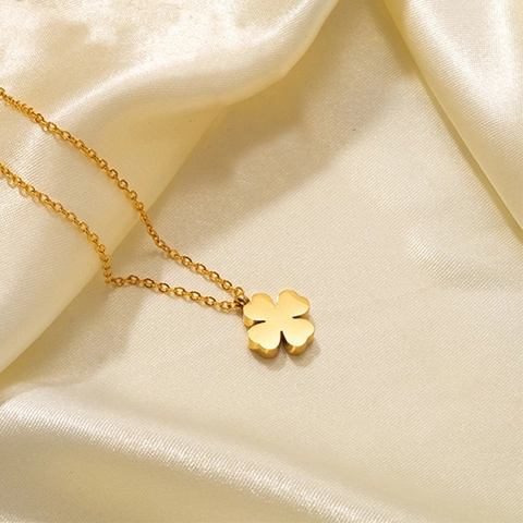 Minimalist Stainless Steel Four Leaf Clover Necklace And Stud Earrings For Women Gold Plated Lucky Flower Choker Jewelry Gift