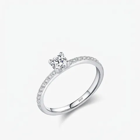 Luxury S925 Sterling Silver Moissanite Ring For Women D Color VVS1 Round Cut Engagement Ring Rhinestone Band Jewelry Gift