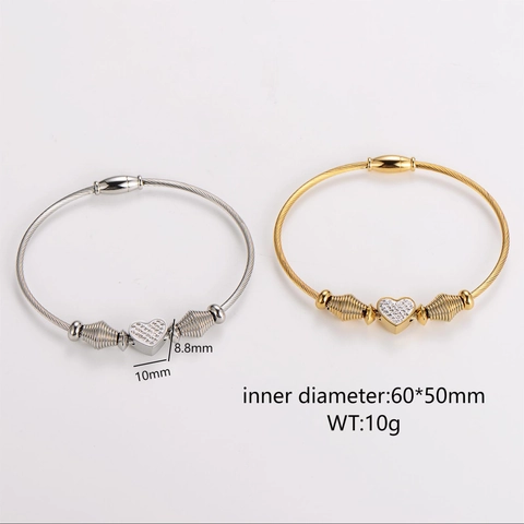 Pulsera De Alambre De Acero Inoxidable 304 Corazón Con Pavé De Diamantes De Imitación Cierre Magnético Joyería Elegante