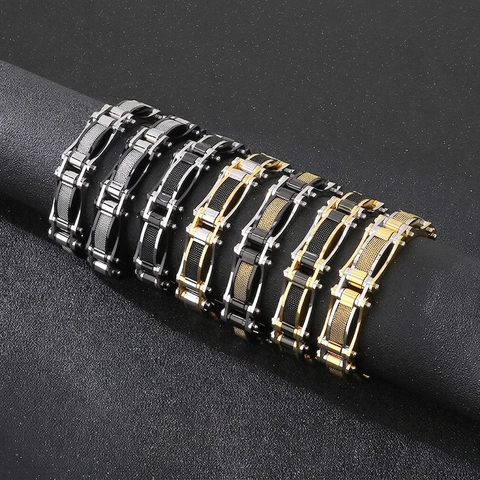 Herren Mechanisches Industrie Armband Edelstahl Punk Rock Motorrad Biker Kette Netz Detail Kräftiger Metallschmuck