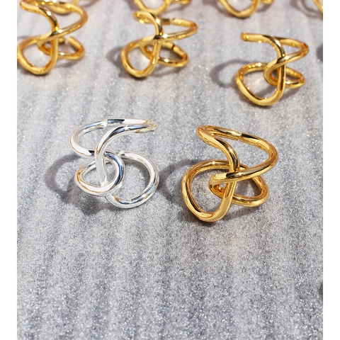 European American Punk Irregular Twisted Knot Wide Surface Copper Ring Personalized Unisex Electroplated Metal Open Adjustable Ring
