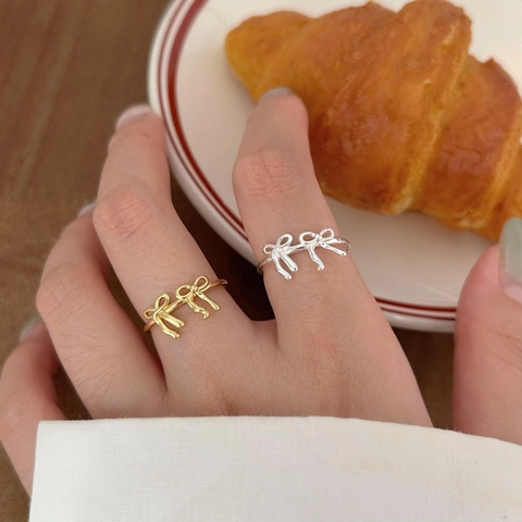 Bow Ring 925 Sterling Silver Bowknot Jewelry Adjustable Open Band Minimalist Fashion Elegant Style For Women Gift