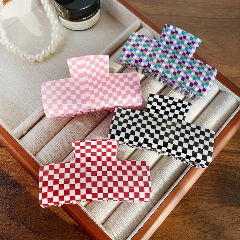 Pinza Per Capelli In Acrilico A Scacchi Stile Coreano Geometrico Elegante Accessorio Per Capelli Da Donna E Ragazza