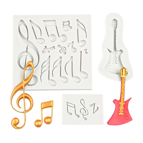 Musical Note Guitar Shape Silicone Fondant Mold DIY Cake Decoration Chocolate Resin Clay Baking Tool Tray