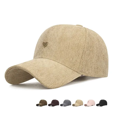 Casquette De Baseball Texture Chevrons Badge Coeur Métal Design Paris Ajustable Chapeau Soleil Homme Femme
