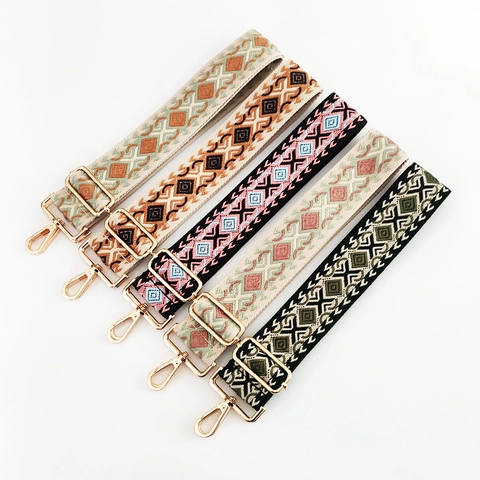 Ethnic Bohemian Geometric Shoulder Bag Strap Adjustable Jacquard Polyester Cotton Replacement Metal Hooks