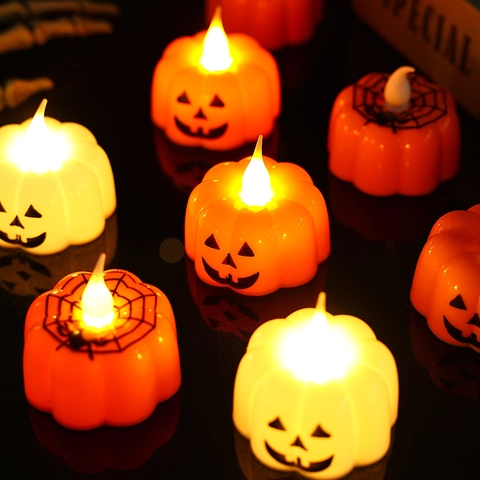 Lumière De Bougie Citrouille LED Halloween Plastique Brillante Jack-O-Lantern Araignée Toile Table Décoration De Fête
