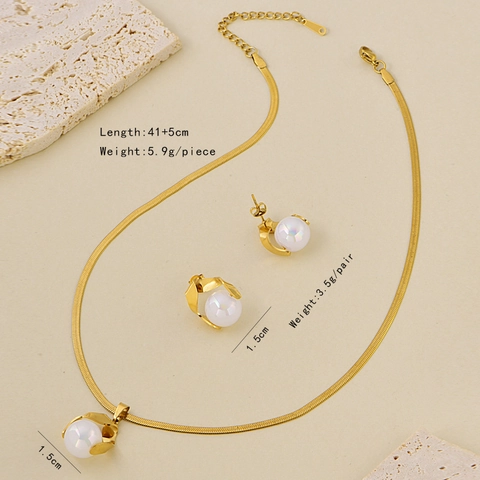 Set di Gioielli Minimalista in Acciaio Inossidabile con Pendente di Perla Artificiale Collana Orecchini Oro Catena a Serpente Elegante Accessori Donna