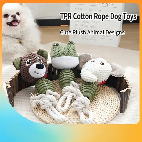 Dog Chew Toy Teeth Cleaning TPR Rubber Cotton Rope Interactive Animal Shape Durable Plush Molar For Small Medium Dogs