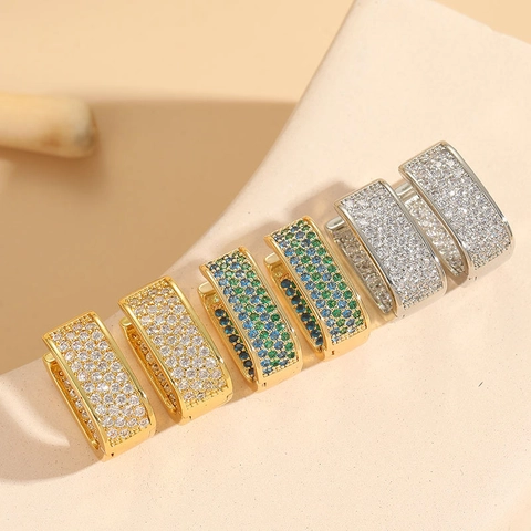 Rectangular Hoop Earrings For Women Luxury Copper Plated 14K Gold Cubic Zirconia Pave Square Huggies Minimalist Jewelry