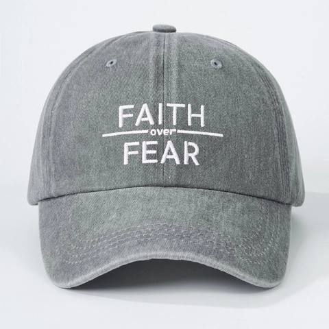 Faith Over Fear Embroidered Washed Cotton Baseball Cap Retro Adjustable Vintage Curved Brim Sun Protection Dad Hat