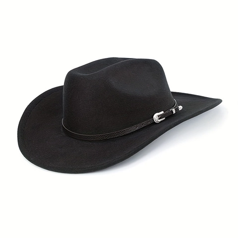 Cappello da Cowboy Western Vintage per Uomo Donna Retro Feltro di Cotone Tesa Larga Cappello Fedora Jazz Con Cinturino in Pelle Fibbia in Metallo