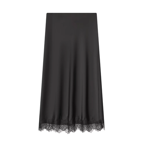 Gonna Midi In Satin Da Donna Con Bordo In Pizzo Stile Street Sexy Moda Tinta Unita Effetto Raso